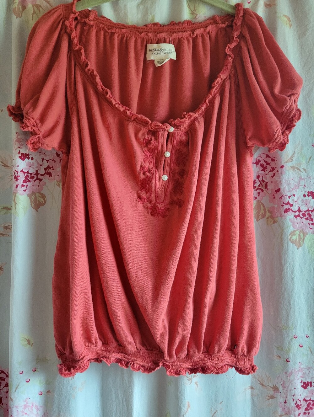 RARE Ralph Lauren Denim & Supply Red Boho Prarie Shirt Size Small